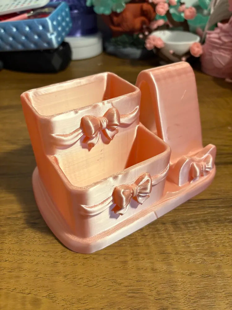 Cute Coquette Bow Desk Organizer with Phone Stand