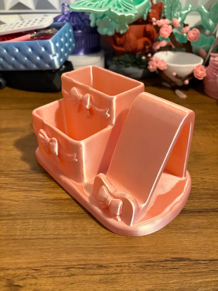 Cute Coquette Bow Desk Organizer with Phone Stand