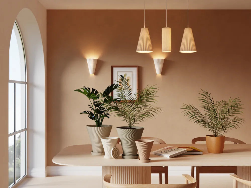 Scandi-Style Rippled Flower Pot with Drainage Tray