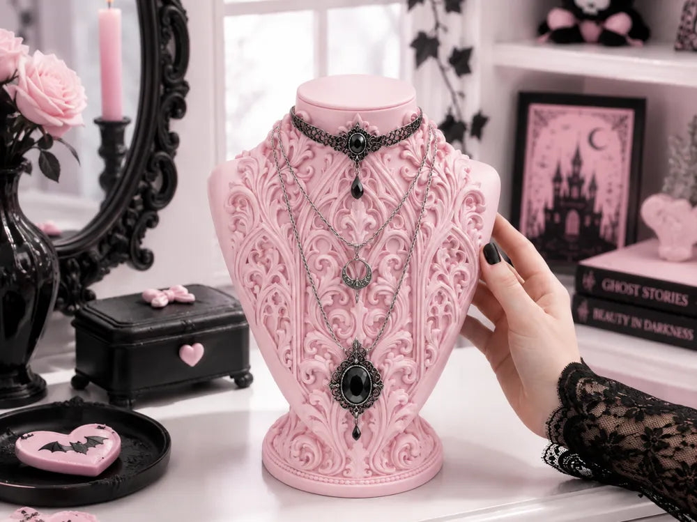 Goth Baroque Necklace Display Bust