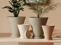 Scandi-Style Rippled Flower Pot with Drainage Tray